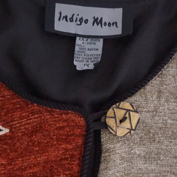 Vintage Indigo Moon Brown Tan Embroidered Patchwork Button Boho Jacket 1X - Picture 11 of 12